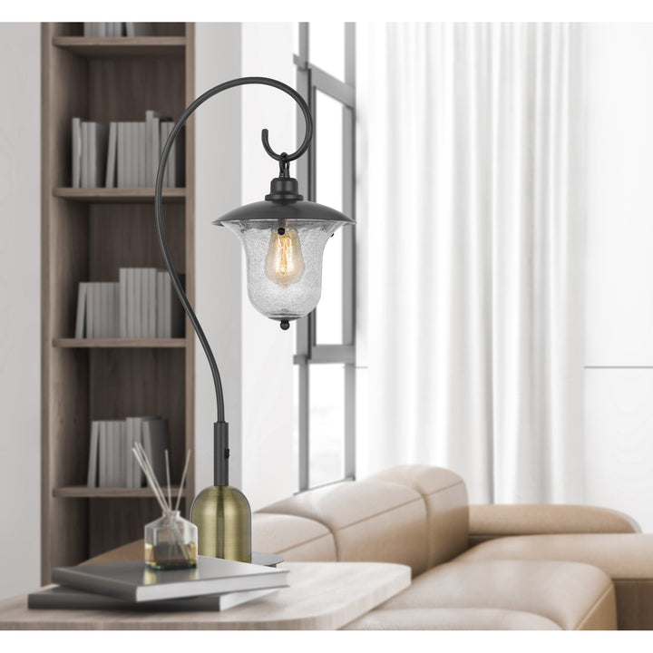 Antique Hardware 60W WALCOTT DOWNBRIDGE LANTERN METAL TABLE LAMP WITH BUBBLED GLASS SHADE Table Lamp