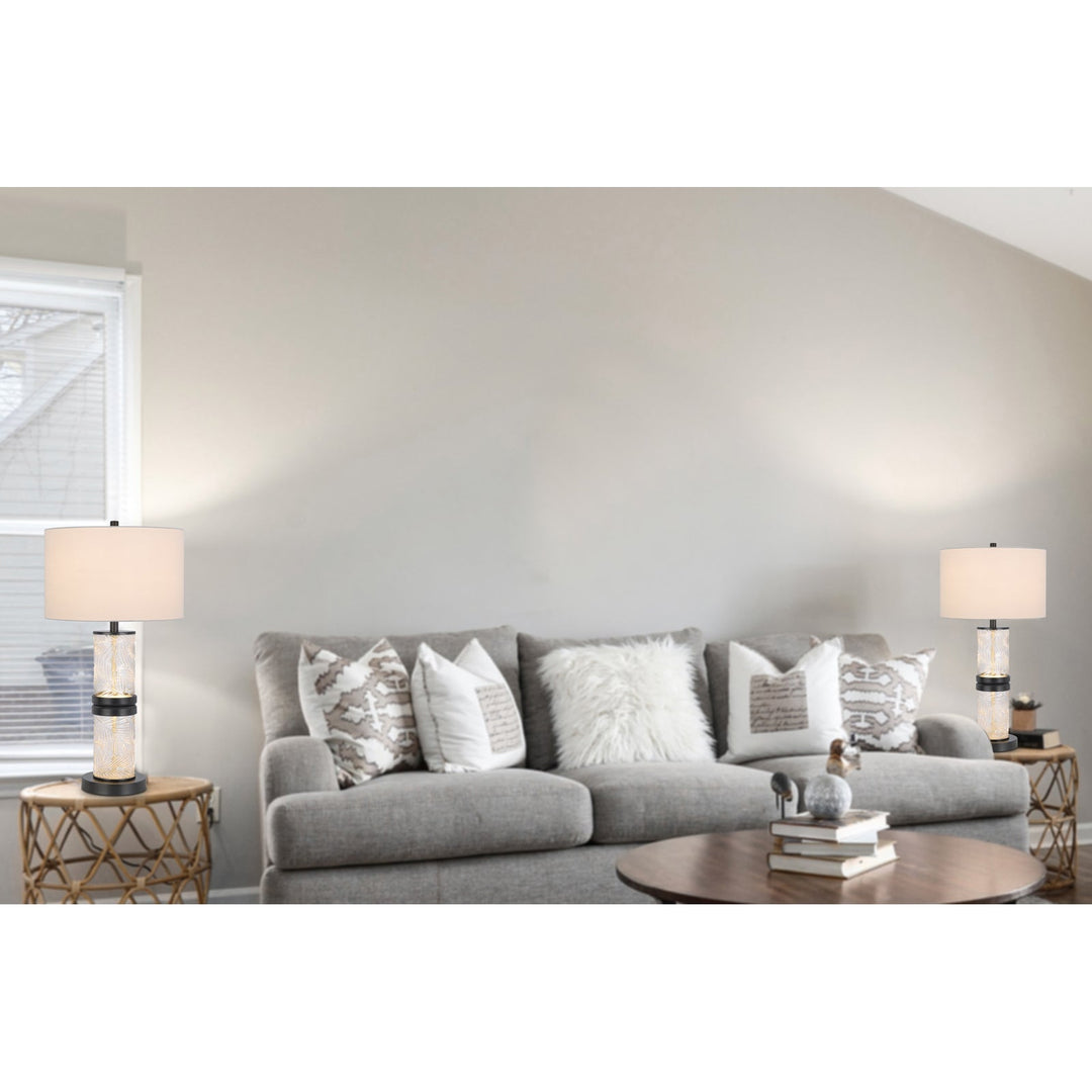 Antique Hardware 100W CARRINGTON METAL/GLASS TABLE LAMP WITH 4W INTEGRATED LED NIGHT LIGHT AND HARDBACK FABRIC SHADE Table Lamp