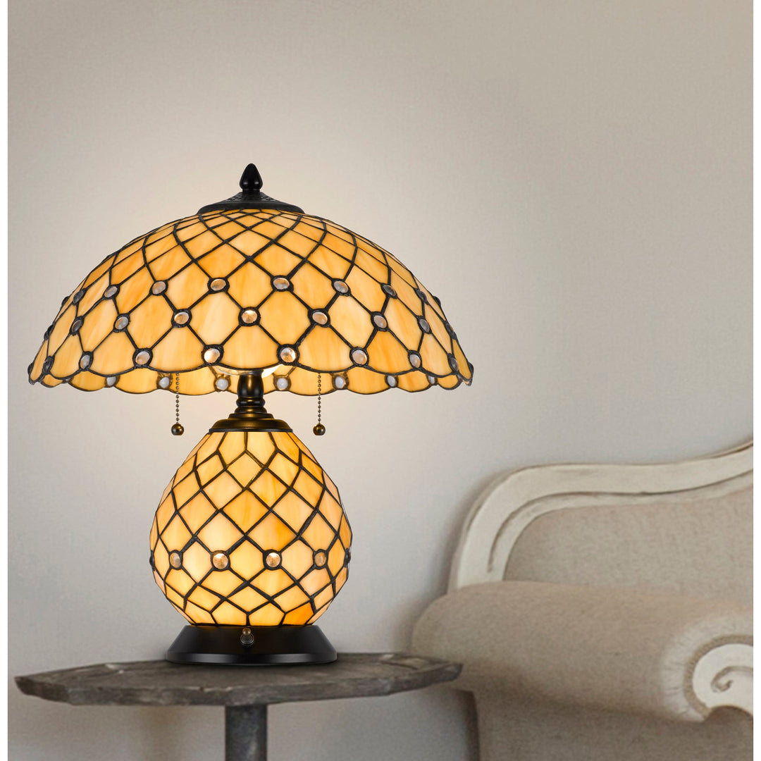 Antique Hardware 60W X 2 VALETTA TIFFANY TABLE LAMP WITH 2W INTEGRATED LED NIGHT LIGHT Table Lamp