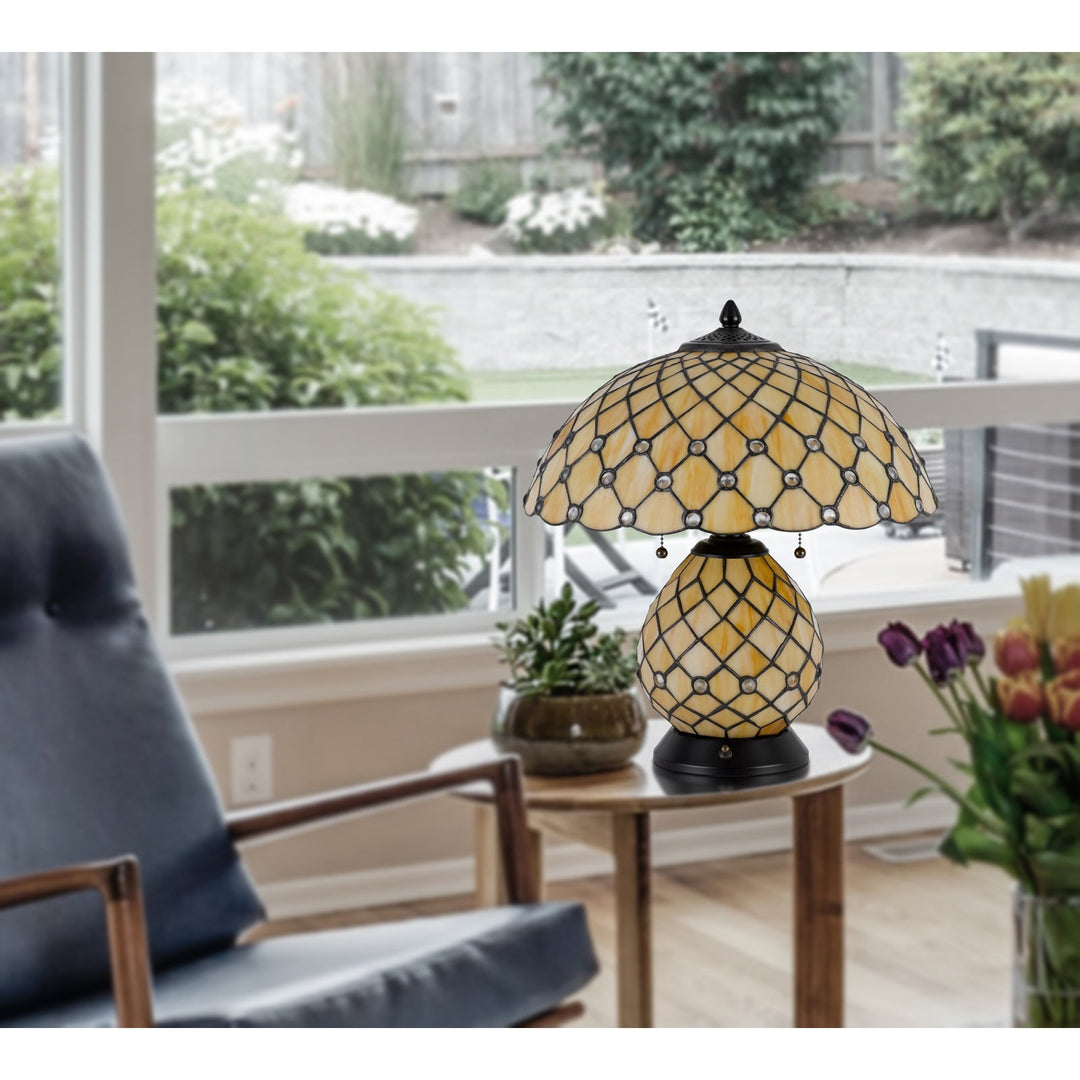 Antique Hardware 60W X 2 VALETTA TIFFANY TABLE LAMP WITH 2W INTEGRATED LED NIGHT LIGHT Table Lamp