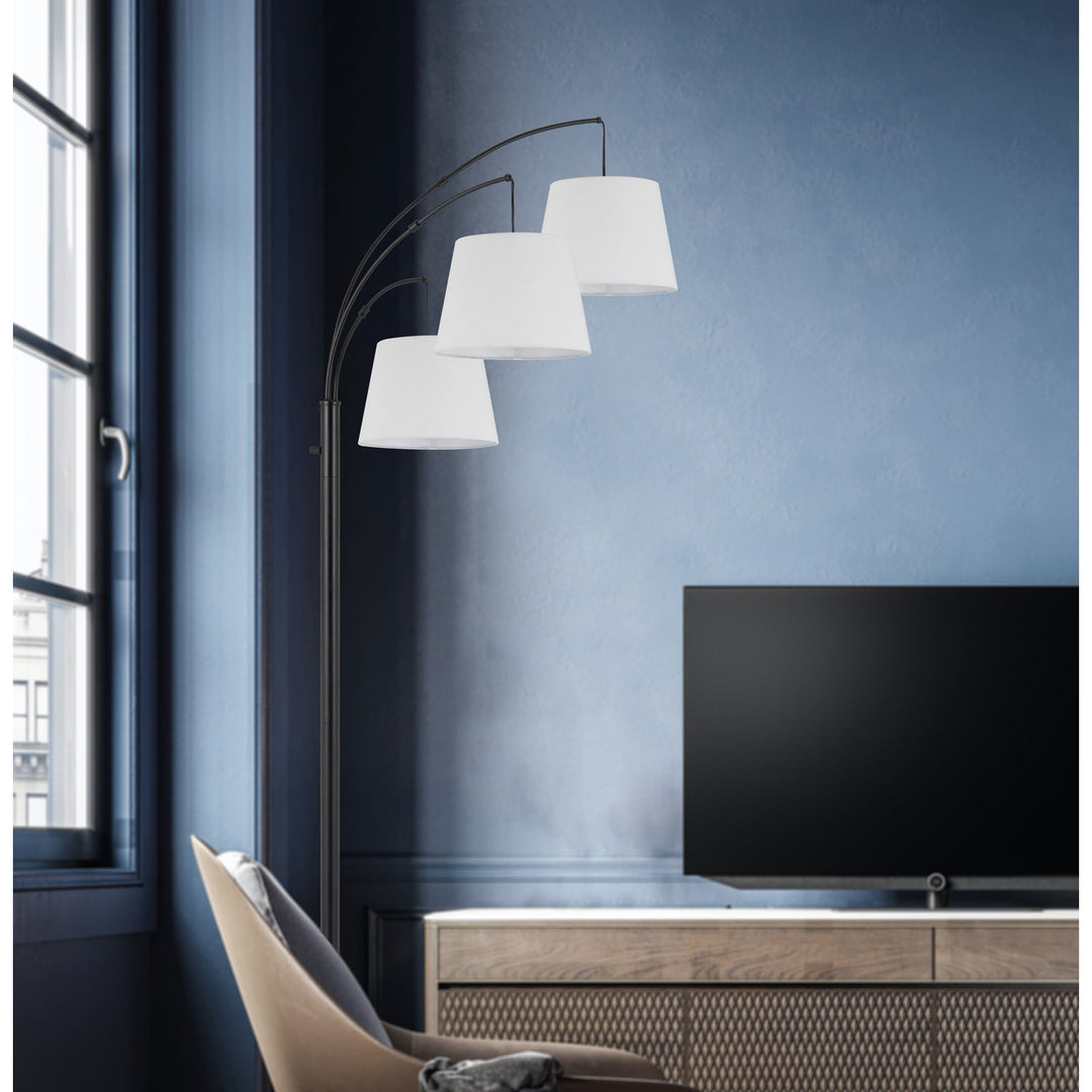 ##Antique Hardware## 60W X 3 VARDON METAL ARC FLOOR LAMP WITH HARDBACK FABRIC SHADE