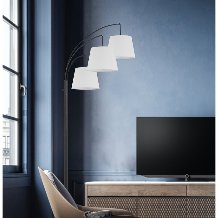 ##Antique Hardware## 60W X 3 VARDON METAL ARC FLOOR LAMP WITH HARDBACK FABRIC SHADE