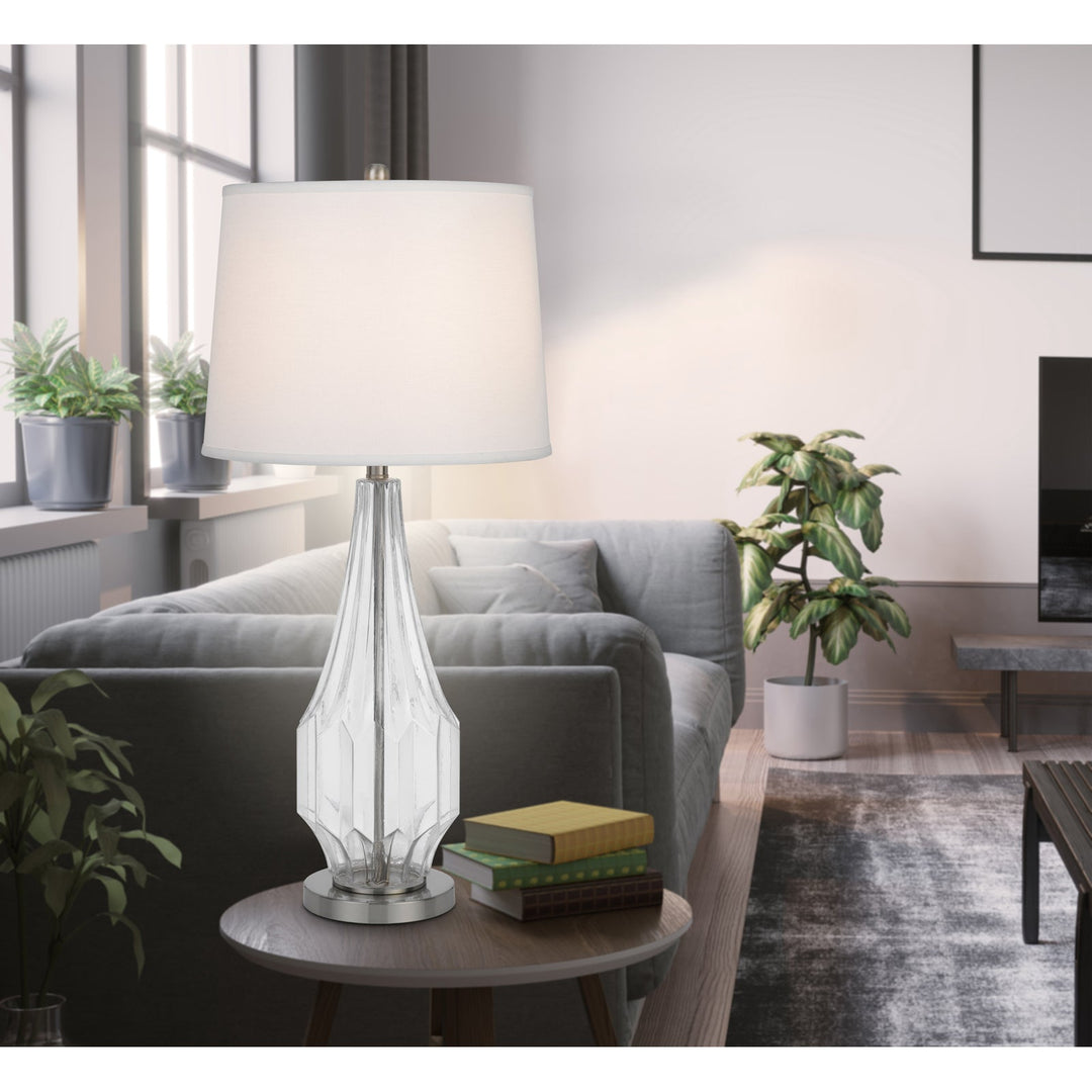 Antique Hardware 150W 3 WAY WALHAM GLASS TABLE LAMP WITH HARDBACK FABRIC SHADE (SOLD IN PAIRS) Table Lamp