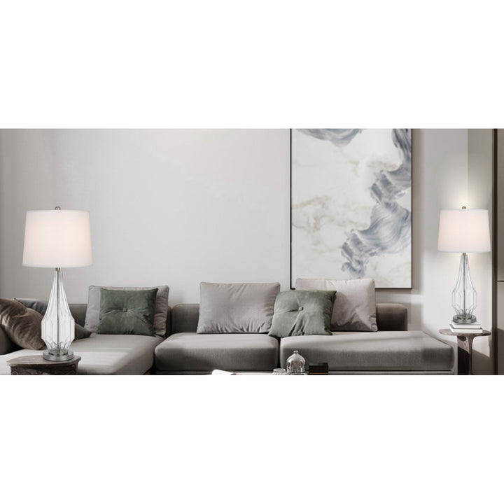 Antique Hardware 150W 3 WAY WALHAM GLASS TABLE LAMP WITH HARDBACK FABRIC SHADE (SOLD IN PAIRS) Table Lamp