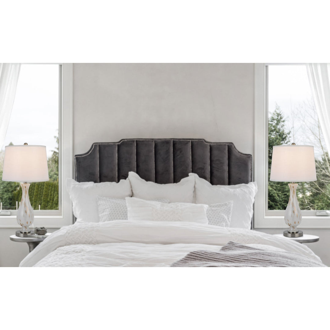 Antique Hardware 150W 3 WAY ABINGER GLASS TABLE LAMP WITH HARDBACK FABRIC SHADE (SOLD IN PAIRS) Table Lamp