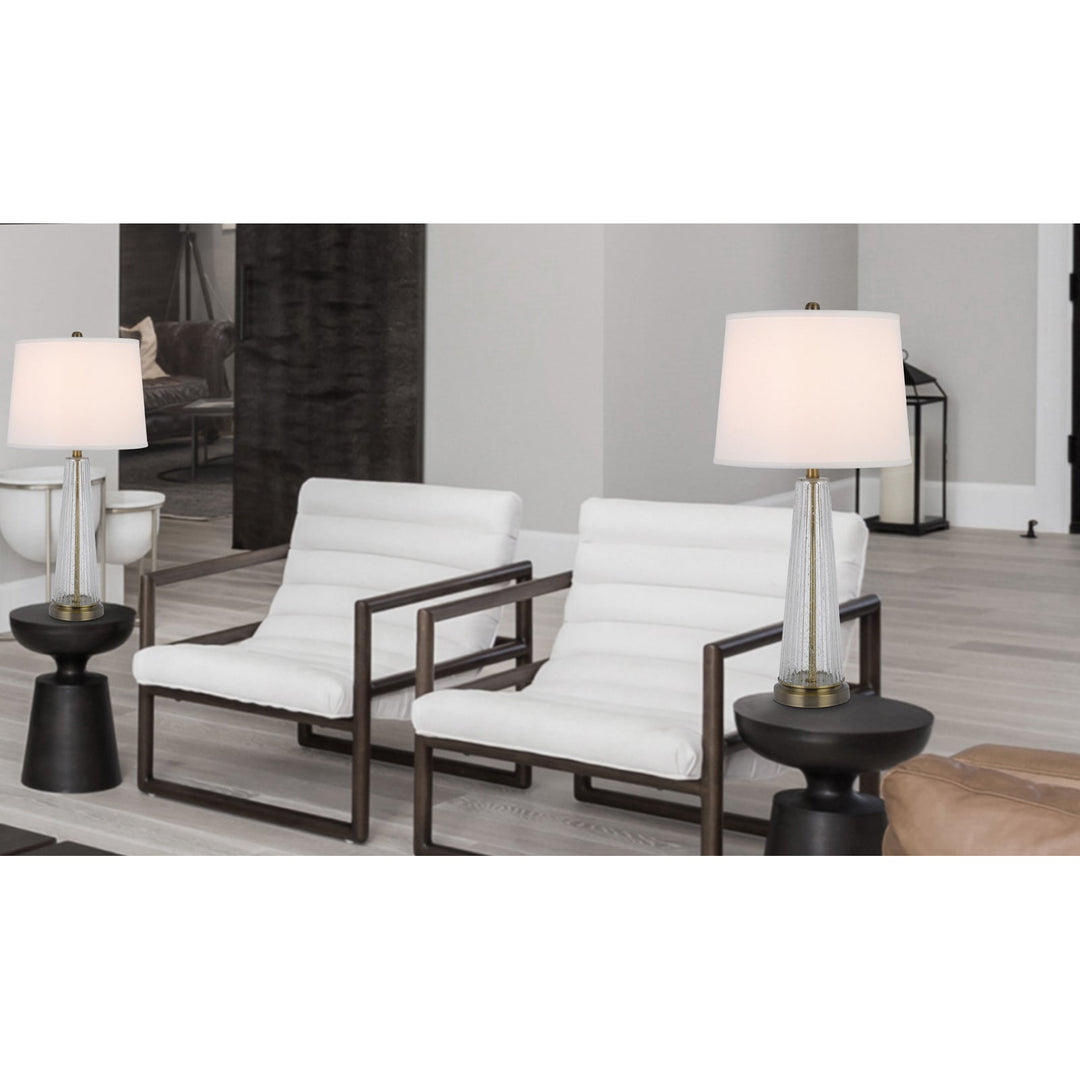 Antique Hardware 150W 3 WAY HUXLEY GLASS TABLE LAMP WITH HARDBACK FABRIC SHADE (SOLD IN PAIRS) Table Lamp