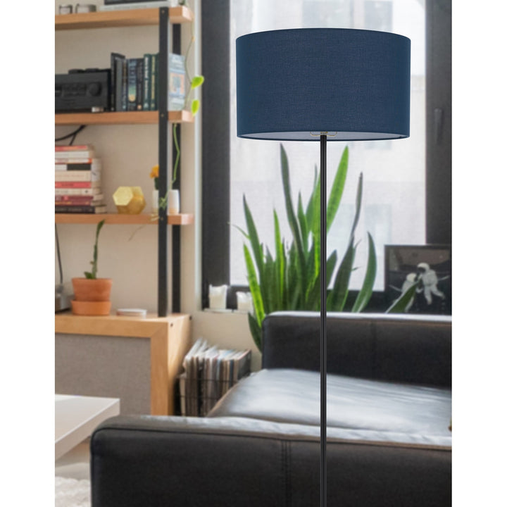 ##Antique Hardware## 150W 3 WAYT CROMWELL METAL FLOOR LAMP WITH NAVY BLUE LINEN SHADE