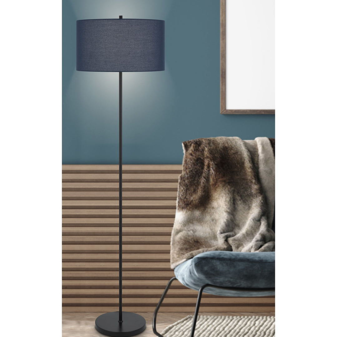 ##Antique Hardware## 150W 3 WAYT CROMWELL METAL FLOOR LAMP WITH NAVY BLUE LINEN SHADE