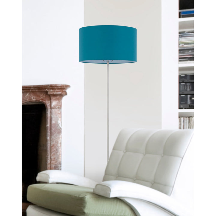 Antique Hardware 150W 3 WAYT CROMWELL METAL FLOOR LAMP WITH AQUA BLUE LINEN SHADE Floor Lamp