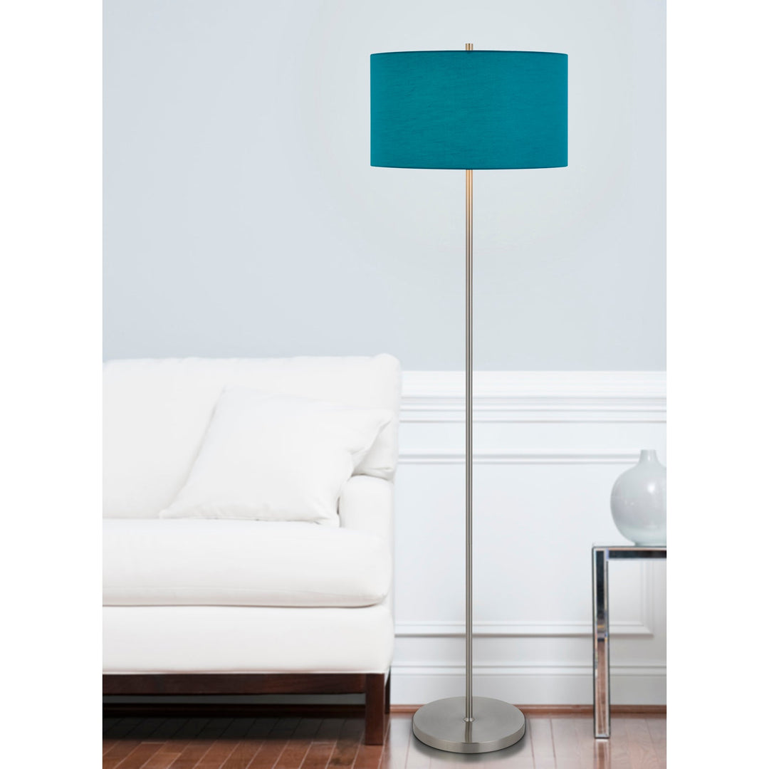 Antique Hardware 150W 3 WAYT CROMWELL METAL FLOOR LAMP WITH AQUA BLUE LINEN SHADE Floor Lamp