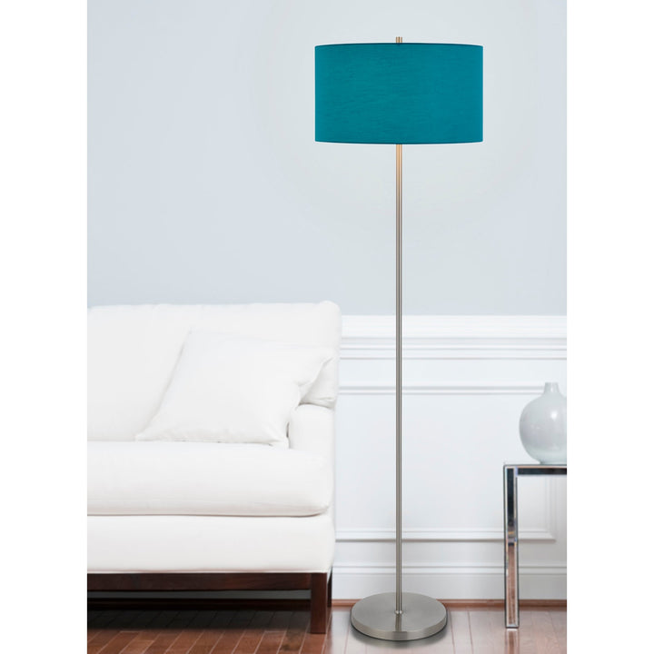 Antique Hardware 150W 3 WAYT CROMWELL METAL FLOOR LAMP WITH AQUA BLUE LINEN SHADE Floor Lamp