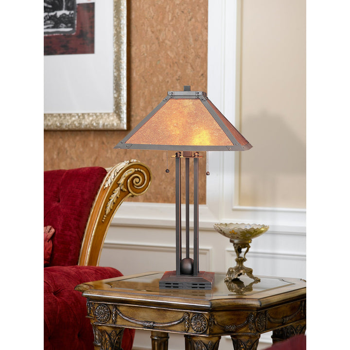 ##Antique Hardware## 60W X 2 TABLE LAMP W/MICA SHADE