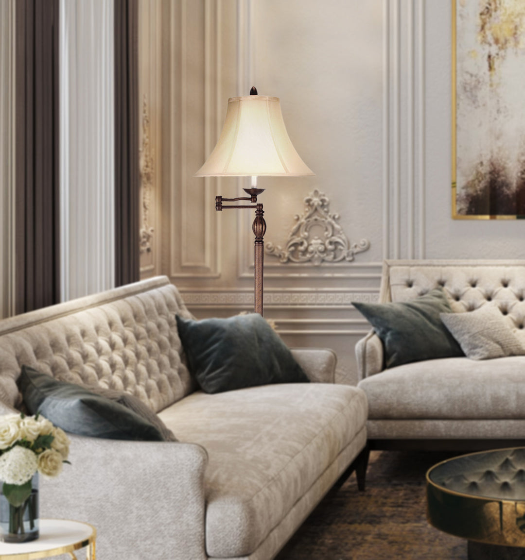 ##Antique Hardware## 150W 3 WAY SWING ARM FLOOR LAMP