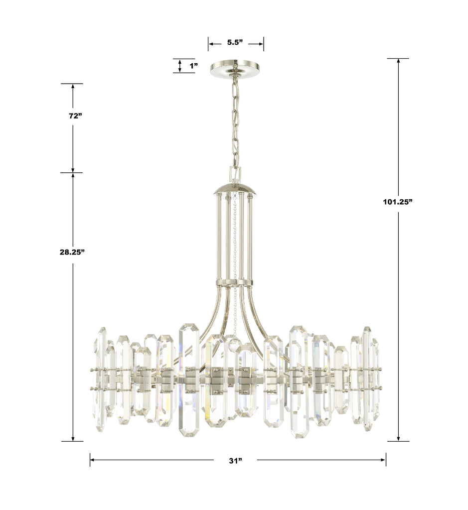 ##Antique Hardware## Bolton 12 Light Polished Nickel Chandelier