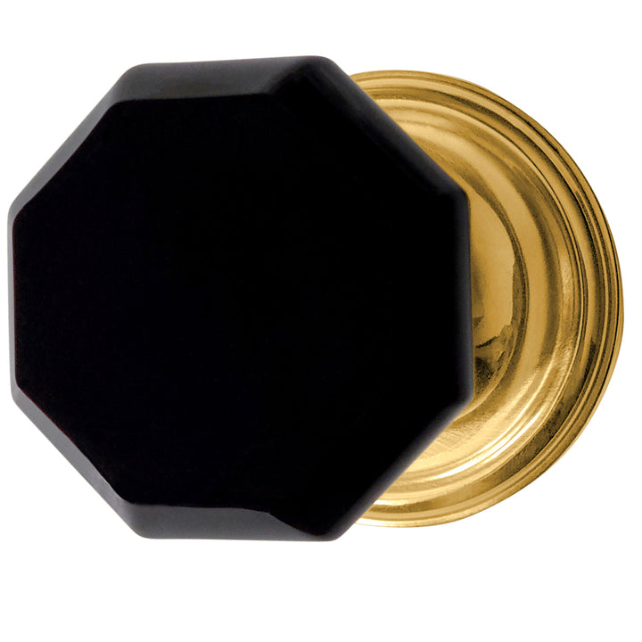 Traditional Rosette Door Set with Black Octagon Crystal Door Knobs (Several Finishes Available)