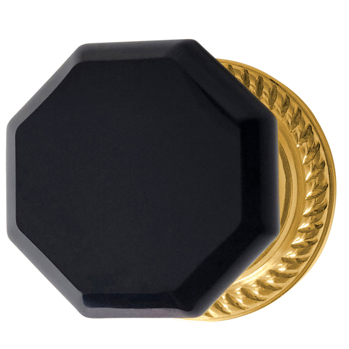 Georgian Roped Rosette with Black Octagon Crystal Door Knobs (Several Finishes Available)