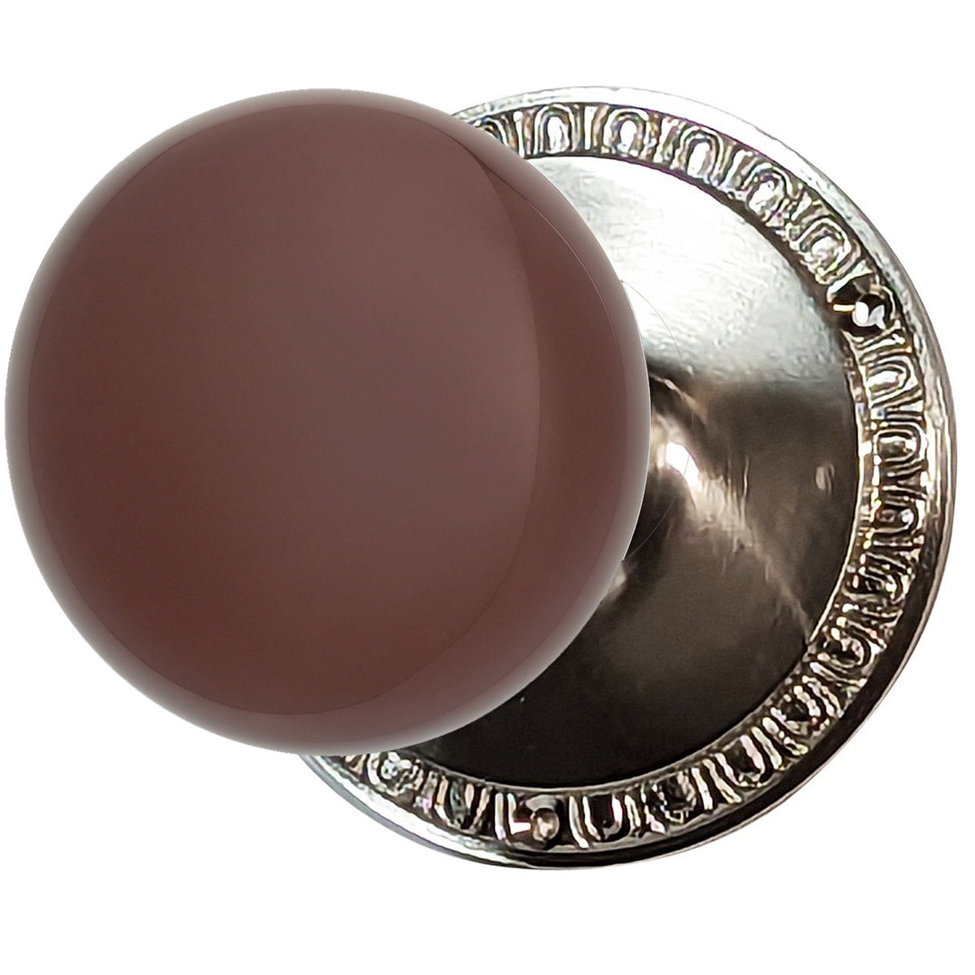 ##Antique Hardware## Egg & Dart Rosette Door Set with Brown Porcelain Door Knobs (Several Finishes Available)