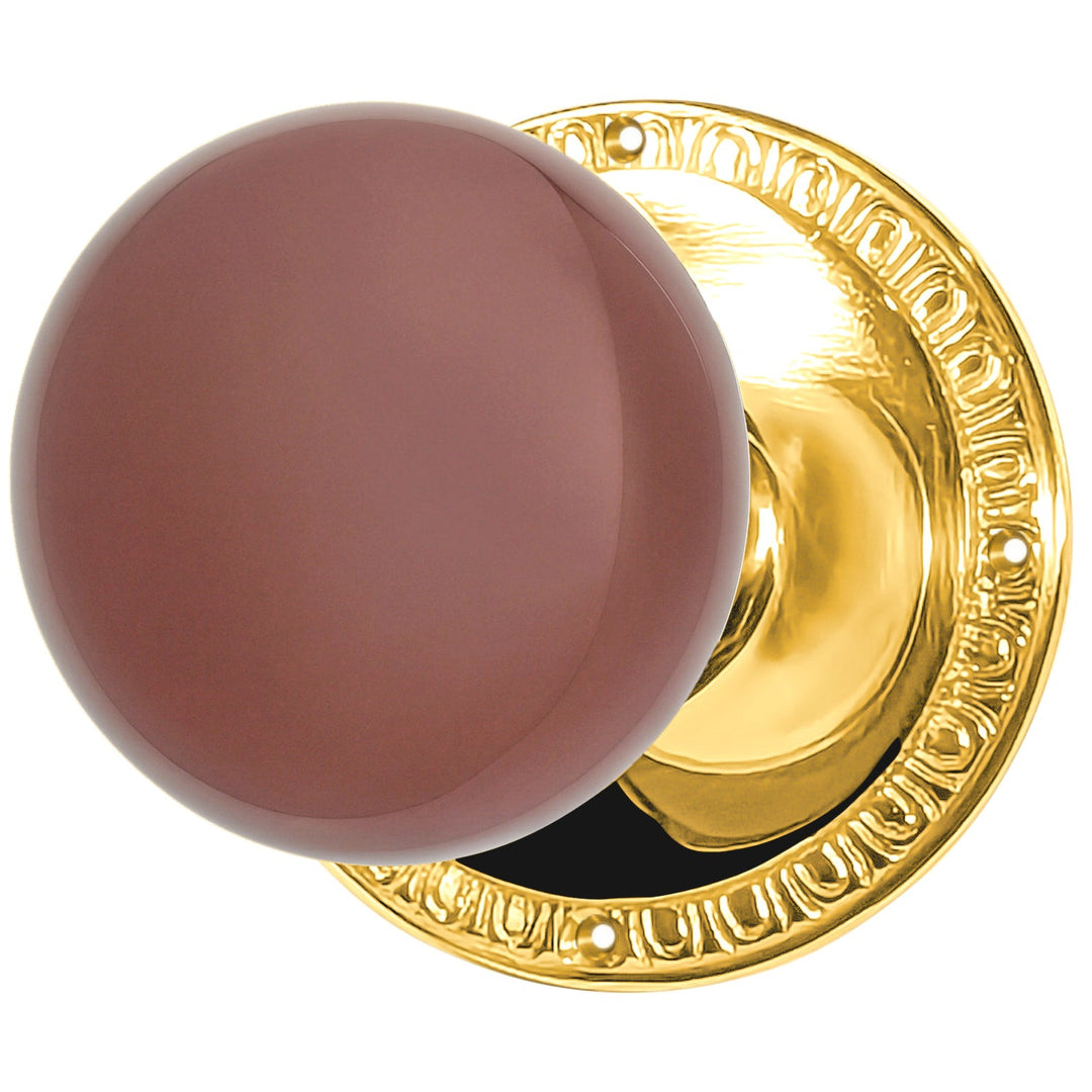 Egg & Dart Rosette Door Set with Brown Porcelain Door Knobs (Several Finishes Available)