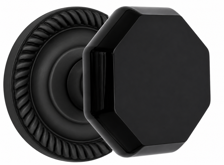 Georgian Roped Rosette with Black Octagon Crystal Door Knobs (Several Finishes Available)