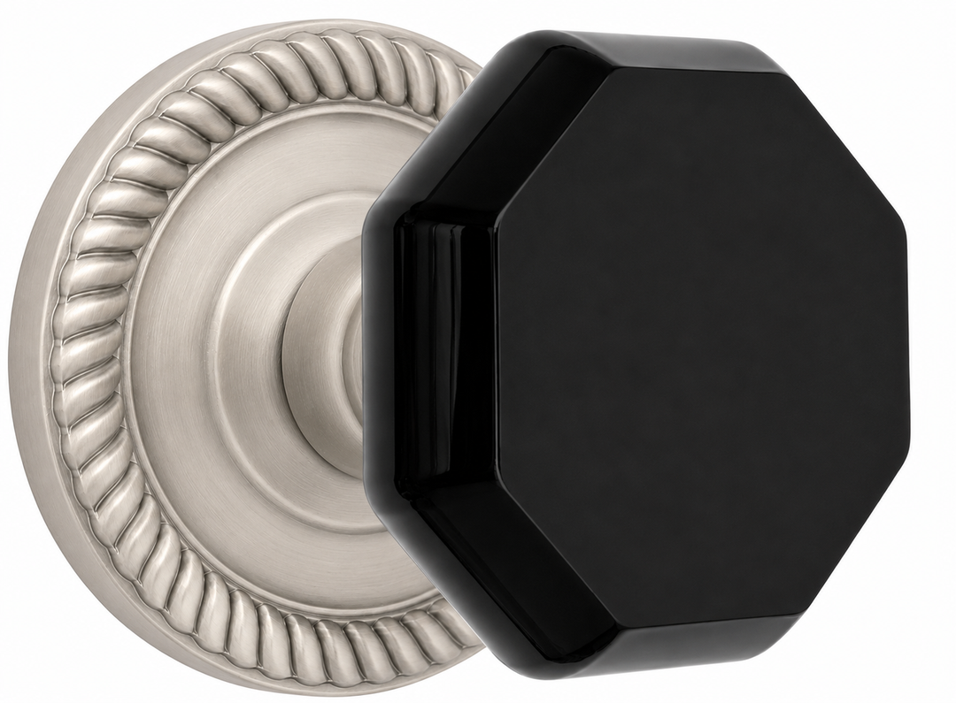 Georgian Roped Rosette with Black Octagon Crystal Door Knobs (Several Finishes Available)