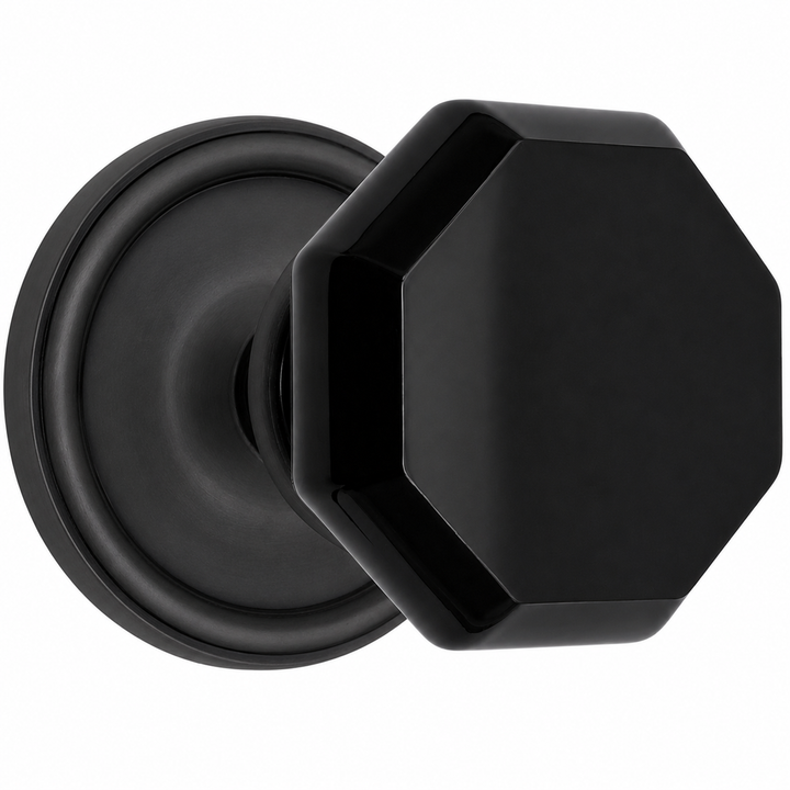 Traditional Rosette Door Set with Black Octagon Crystal Door Knobs (Several Finishes Available)