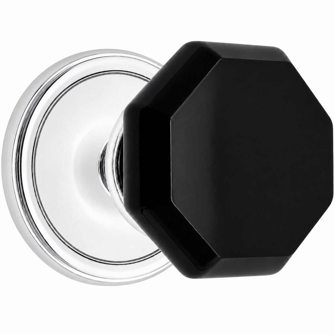 Traditional Rosette Door Set with Black Octagon Crystal Door Knobs (Several Finishes Available)