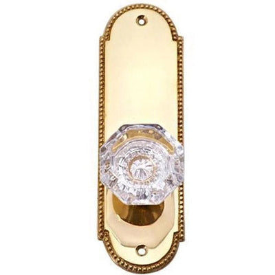 Providence Crystal Glass Door Knob Set with Beaded Back Plate