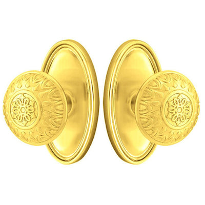 ##Antique Hardware## Solid Brass Lancaster Door Knob Set With Oval Rosette (Several Finish Options)