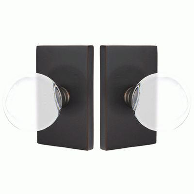 Antique Hardware Emtek Crystal Bristol Door Knob Set With Modern Rectangular Rosette (Several Finish Options) EMTEK GLASS CRYSTAL BRISTOL DOOR KNOB