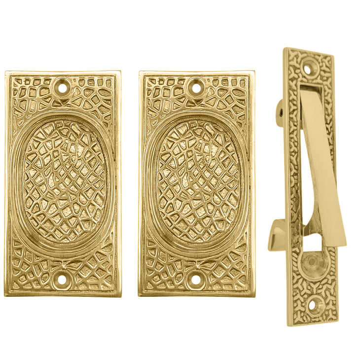 ##Antique Hardware## Arts & Crafts Pattern Pocket Door Set (Several Finishes Available)