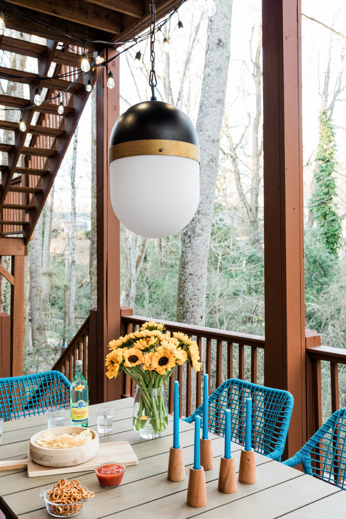 Antique Hardware Brian Patrick Flynn Capsule 3 Light Matte Black + Textured Gold Outdoor Pendant Exterior