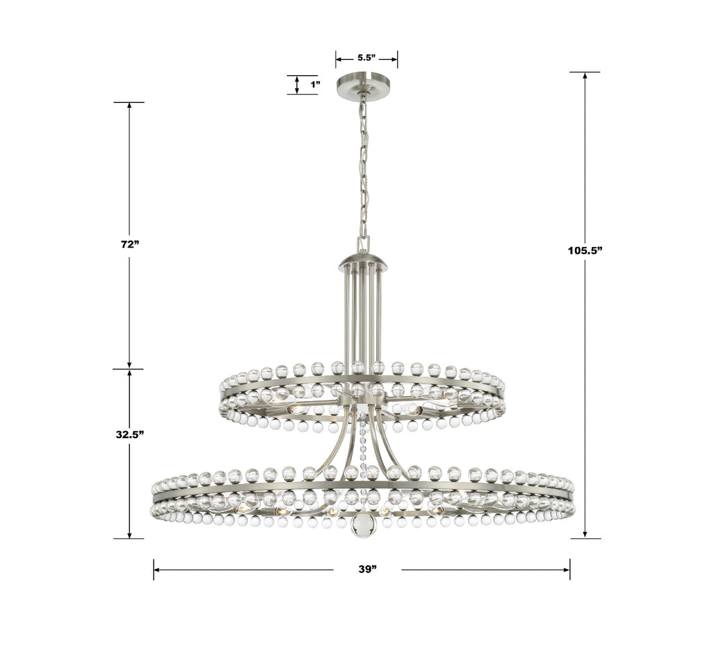 ##Antique Hardware## Clover 24 Light Brushed Nickel Two Tier Chandelier