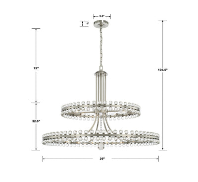 ##Antique Hardware## Clover 24 Light Brushed Nickel Two Tier Chandelier