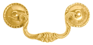 4 1/4 Inch Beaded Victorian Bail Pull with Beaded Mounts (Polished Brass Finish)