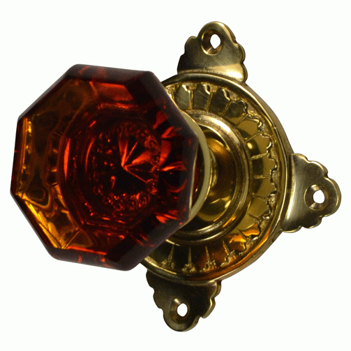Antique Hardware Art Deco Door Set with Octagon Amber Glass Door Knobs (Several Finishes Available) Door Knobs & Handles