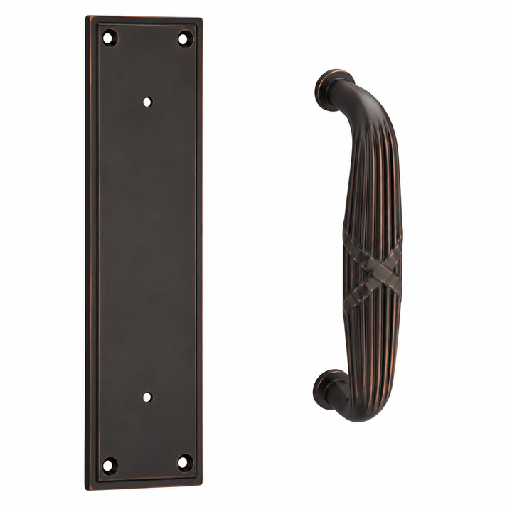12 Inch Solid Brass Modern Ribbon & Reed Pull Plate Set