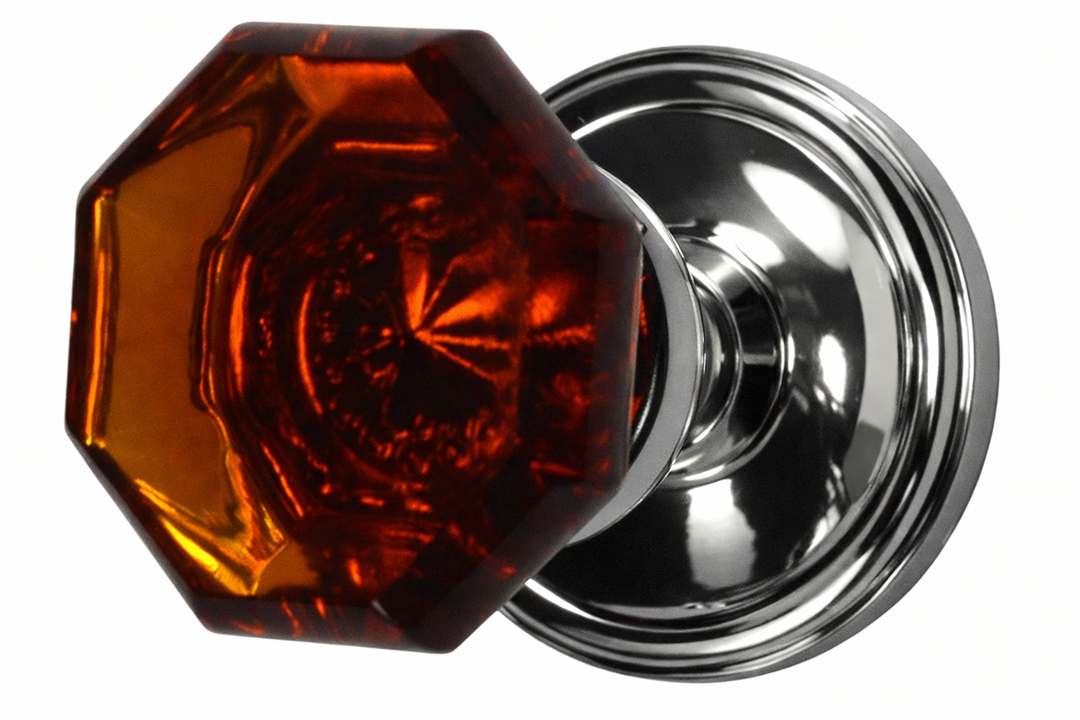 Traditional Rosette Door Set with Amber Octagon Glass Door Knobs (Several Finishes Available)