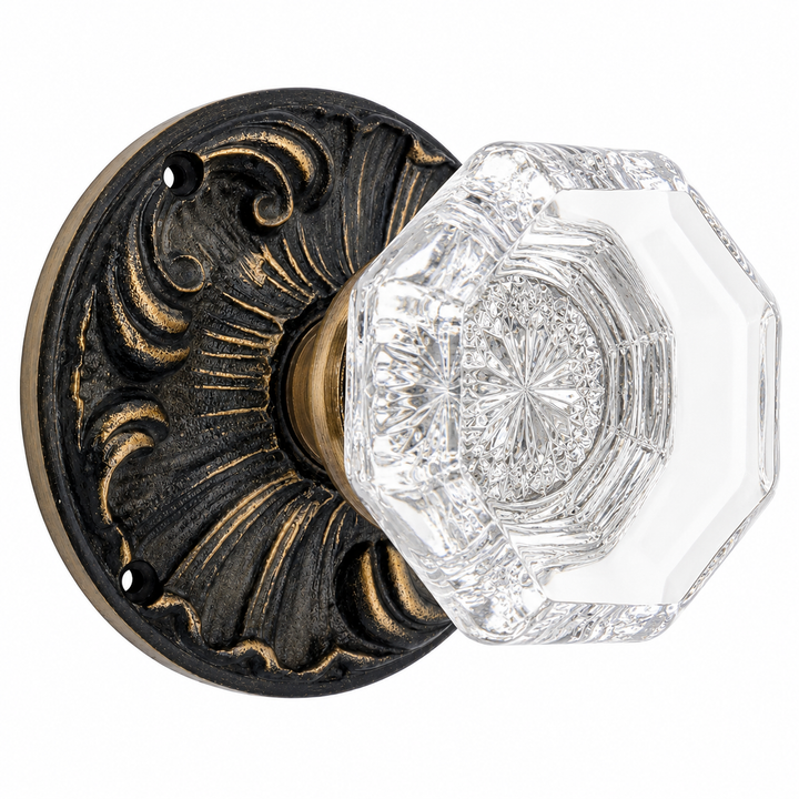 Romanesque Octagon Glass Door Knob