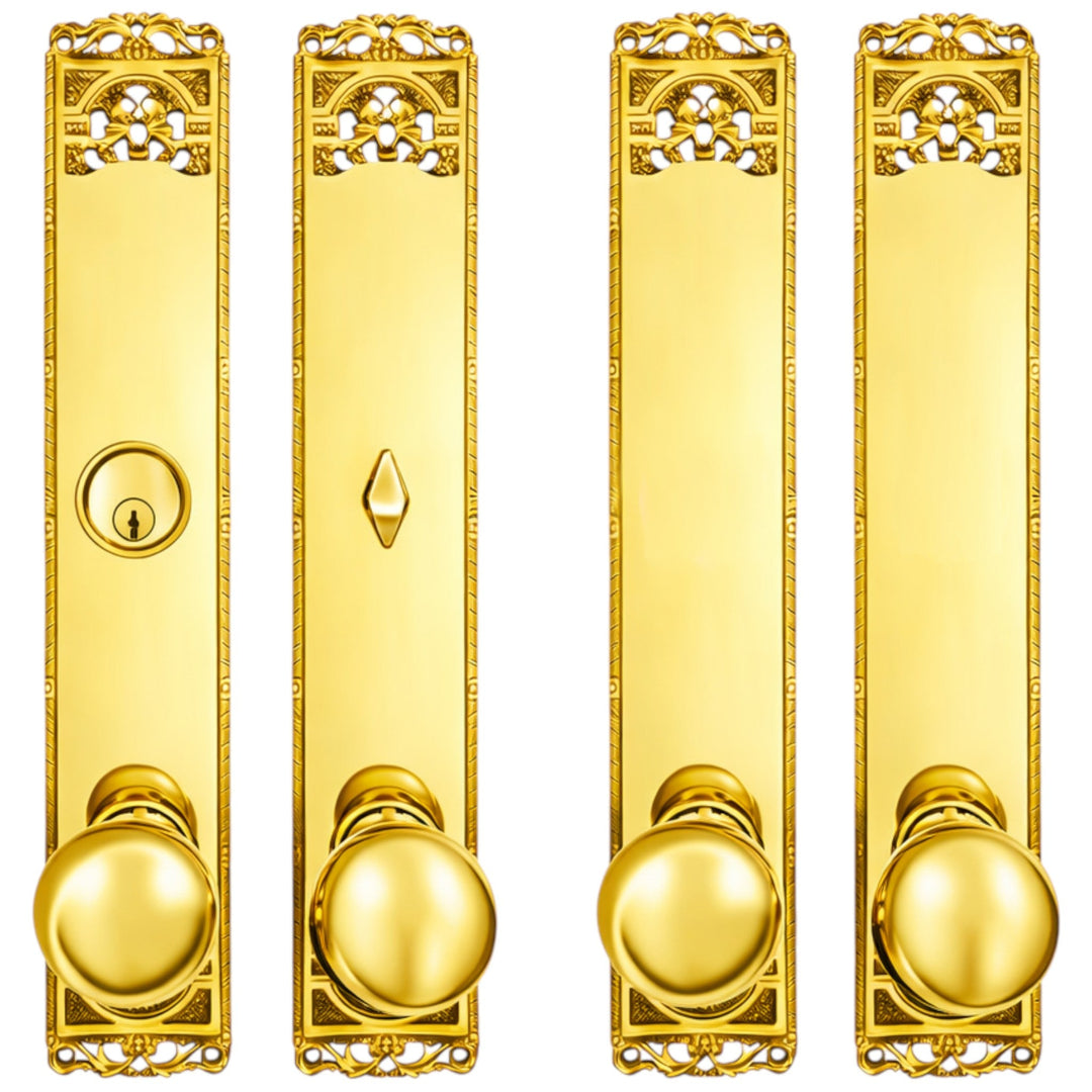 ##Antique Hardware## Long Cornice Plate Double Door Deadbolt Entryway Set (Several Finish & Knob Options)