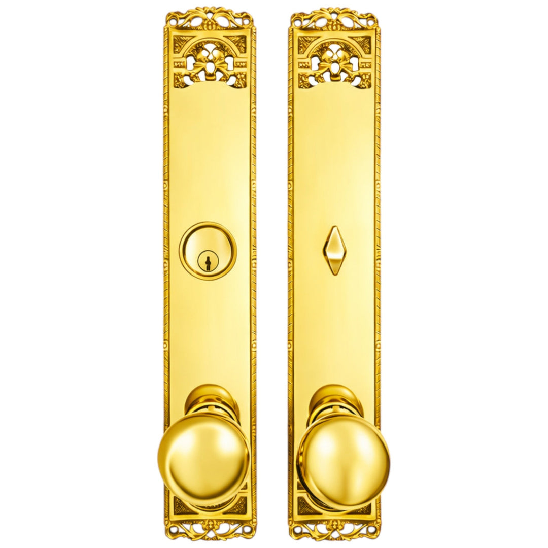 ##Antique Hardware## Long Cornice Plate Single Door Deadbolt Entryway Set (Several Finish & Knob Options)
