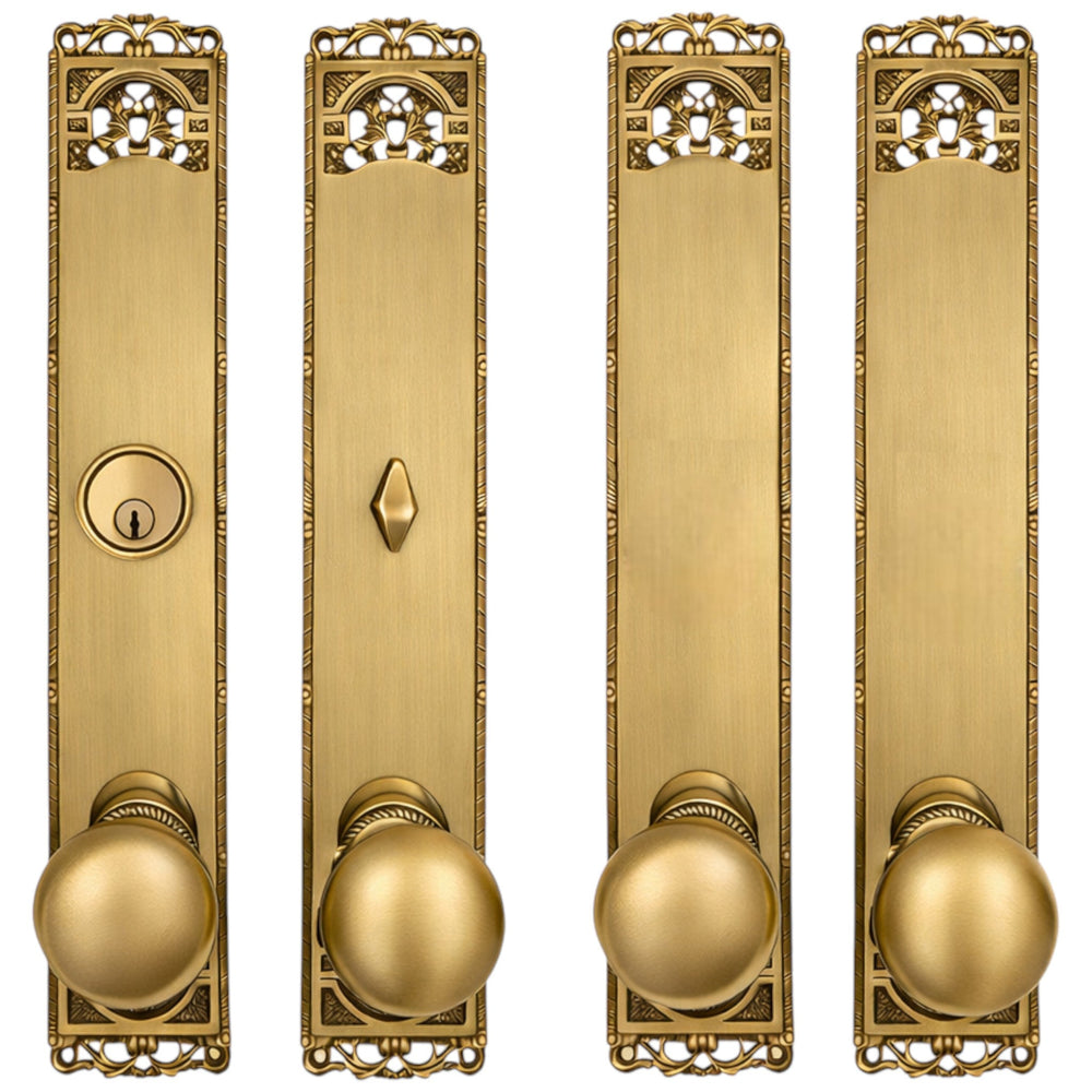 ##Antique Hardware## Long Cornice Plate Double Door Deadbolt Entryway Set (Several Finish & Knob Options)
