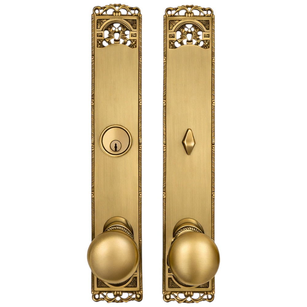 ##Antique Hardware## Long Cornice Plate Single Door Deadbolt Entryway Set (Several Finish & Knob Options)