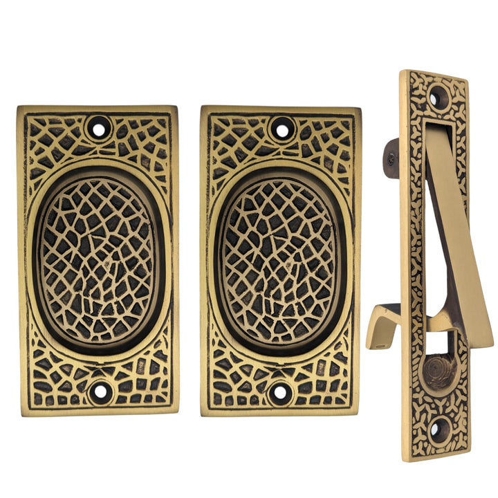 ##Antique Hardware## Craftsman Pattern Pocket Door Set (Several Finishes Available)