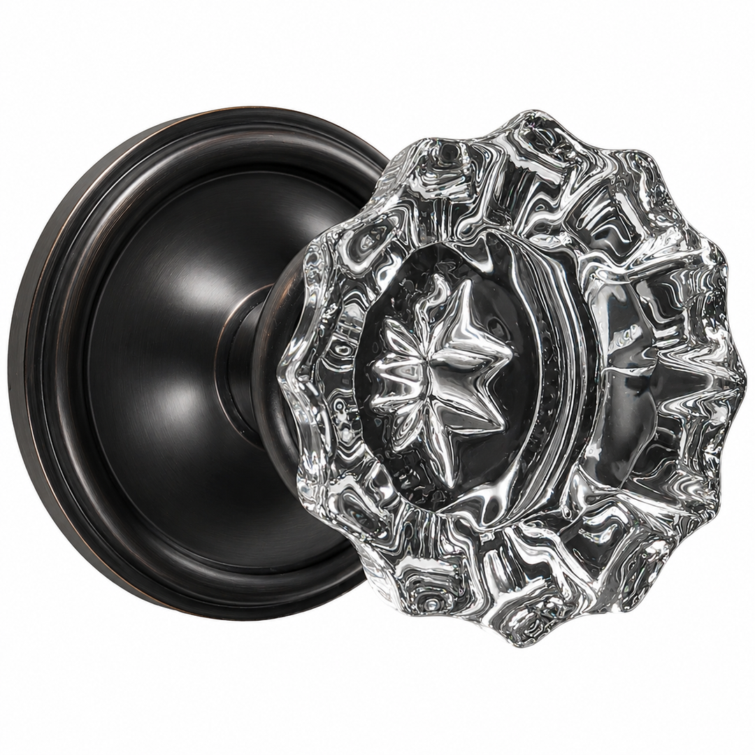 Traditional Rosette Door Set with Fluted Crystal Door Knobs (Several Finishes Available)