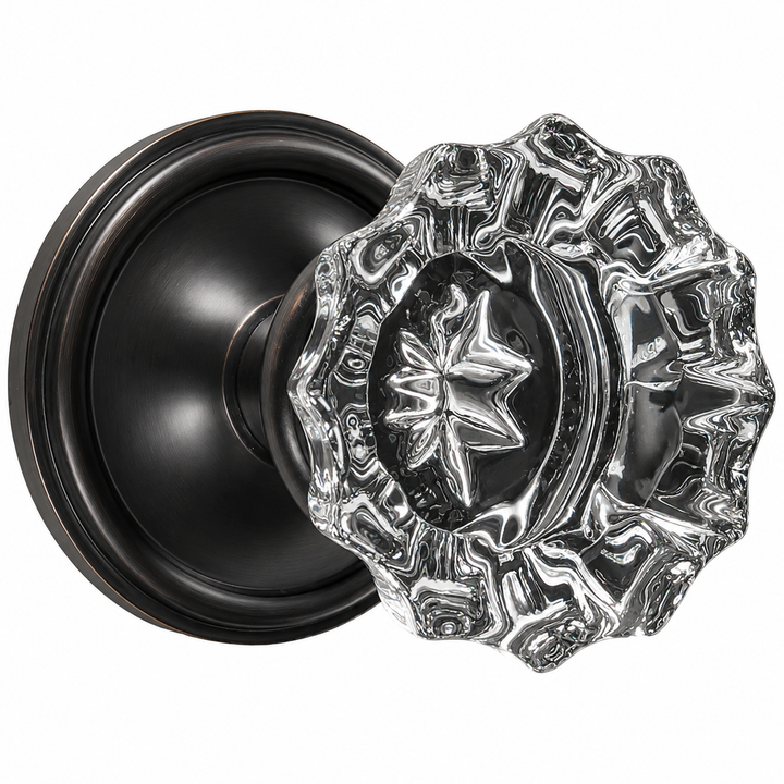 Traditional Rosette Door Set with Fluted Crystal Door Knobs (Several Finishes Available)