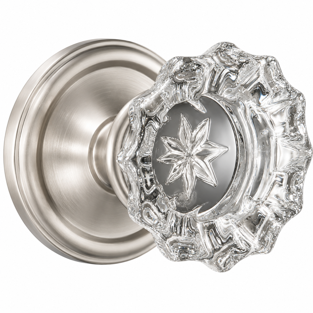 Traditional Rosette Door Set with Fluted Crystal Door Knobs (Several Finishes Available)