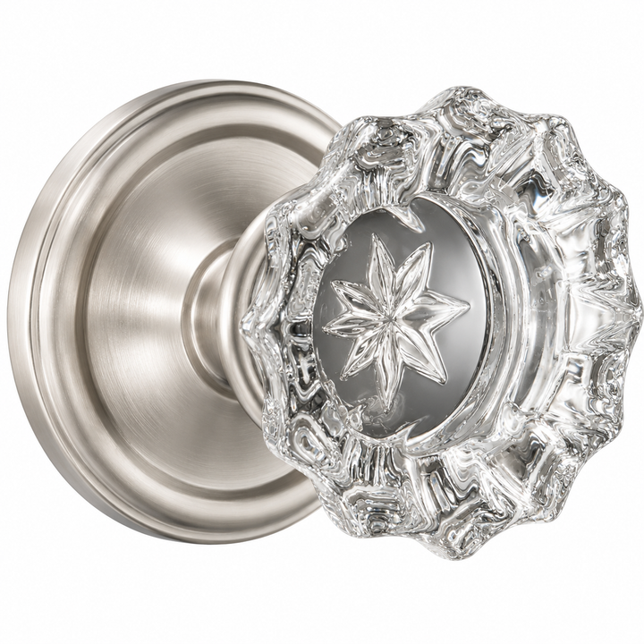 Traditional Rosette Door Set with Fluted Crystal Door Knobs (Several Finishes Available)