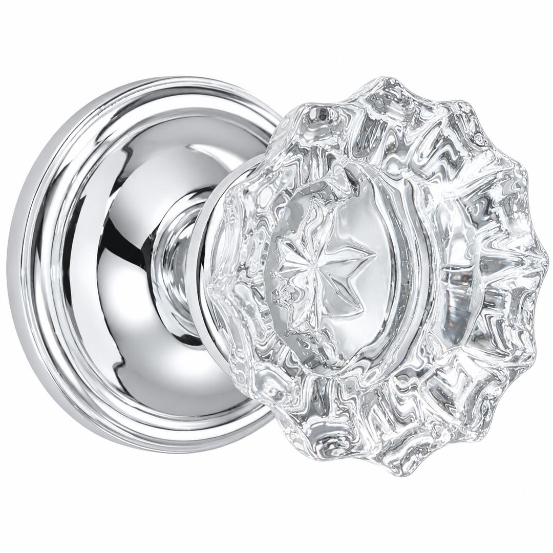 Traditional Rosette Door Set with Fluted Crystal Door Knobs (Several Finishes Available)