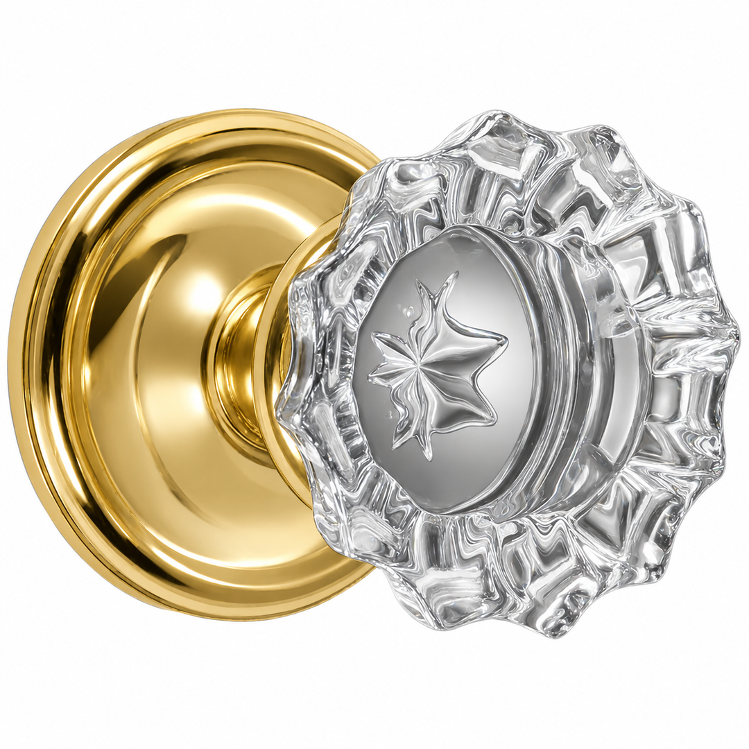 Traditional Rosette Door Set with Fluted Crystal Door Knobs (Several Finishes Available)