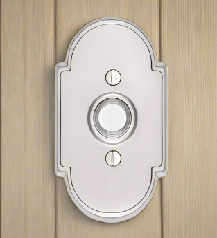 4 3/8 Inch Solid Brass Doorbell Button with Beveled Arched Rosette (Several Finishes Available)